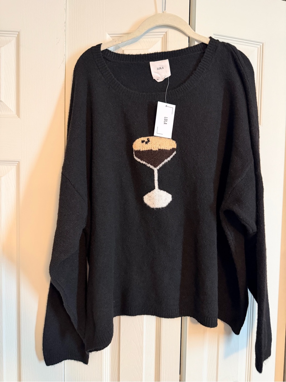 LOLA Black Knit Sweater with Espresso Martini